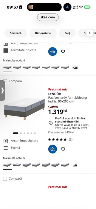 Somiera ilkea cu saltea 90/200