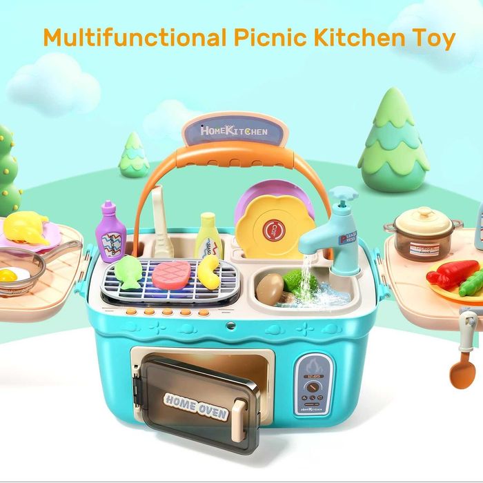 Детски комплект CUTE STONE- мивка, барбекю, фурна и кошница