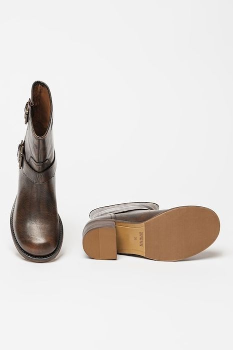 BRONX Botine din piele cu toc masiv New-Camperos, Maro, 37 noi