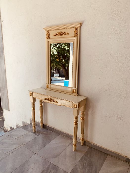 Датски дървен комплект – конзола с огледало, масив, класически стил