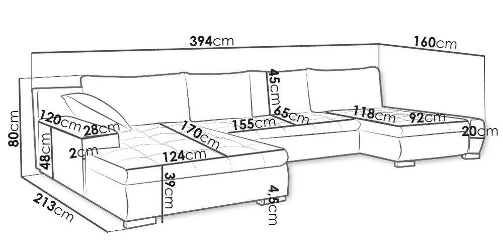 П-образен диван цвят графит