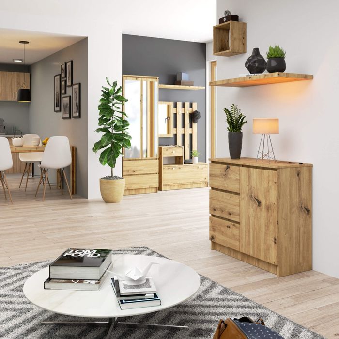 Comodă AKORD  JERRY 80cm, 3 sertare, 1 usa, 2 rafturi, 80x35x77cm