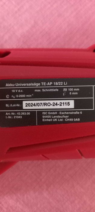 Fierastrau sabie Einhell TE-AP 18/22 Li Solo.  Ca nou!