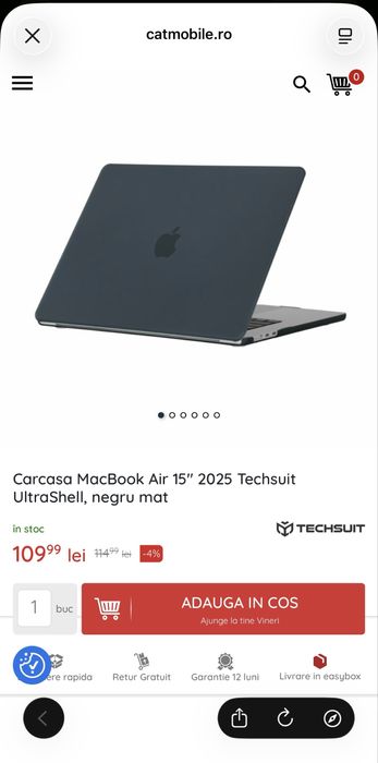 Carcasă Techsuit UltraShell pentru MacBook Air 15” (2025) – Negru Mat