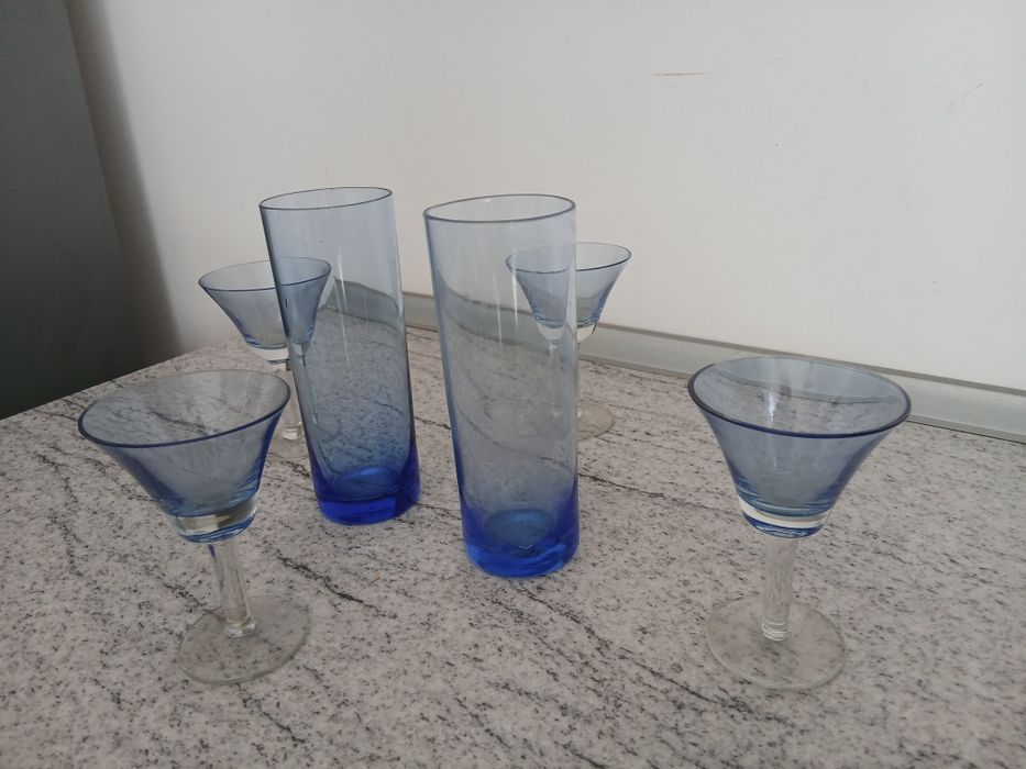 6 pahare cristal albastru stare perfecta