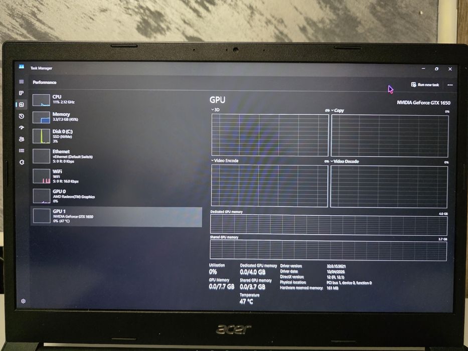 Vând laptop gaming Acer Aspire 7, Ryzen 5 5500U, GTX 1650