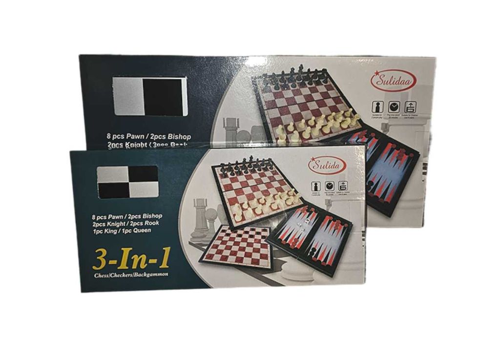 Магнитен шах 3 в 1 комплект - Шах Табла и Дама (морски шах) 2 размера