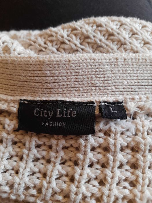 Jerseu lung dama, tricotat din bumbac bej, City Life fasion, marimea L