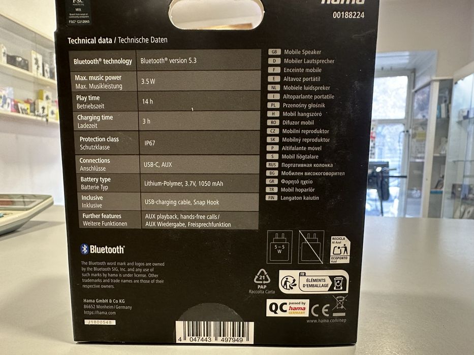 Hama Boxa Bluetooth "Pocket 3.0", IP67, 3.5W, negru