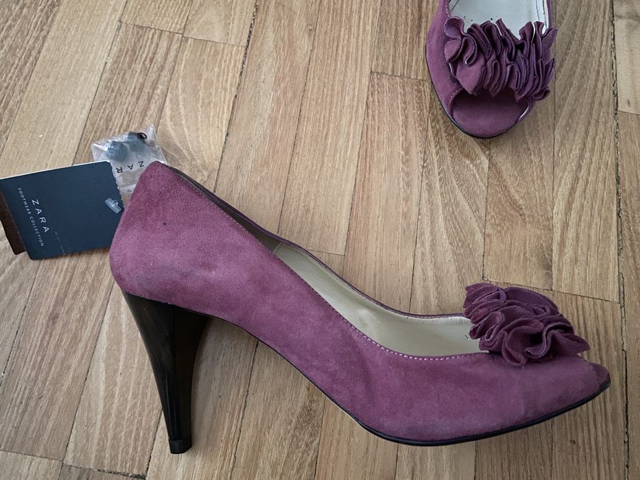 Pantofi toc din piele intoarsa, noi, 37, Zara