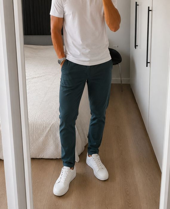 Fresh Mode L/XL pantaloni bărbat verzi subțiri vară, casual elastici, comozi ca noi , slim fit
. fit