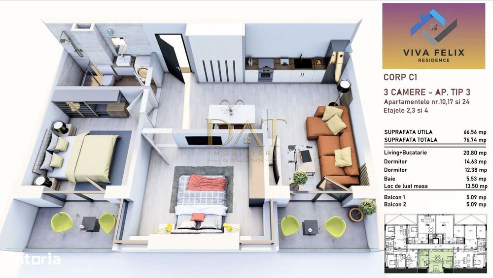 3 camere, finisat premium, parcare inclusa, VIVA FELIX RESIDENCE