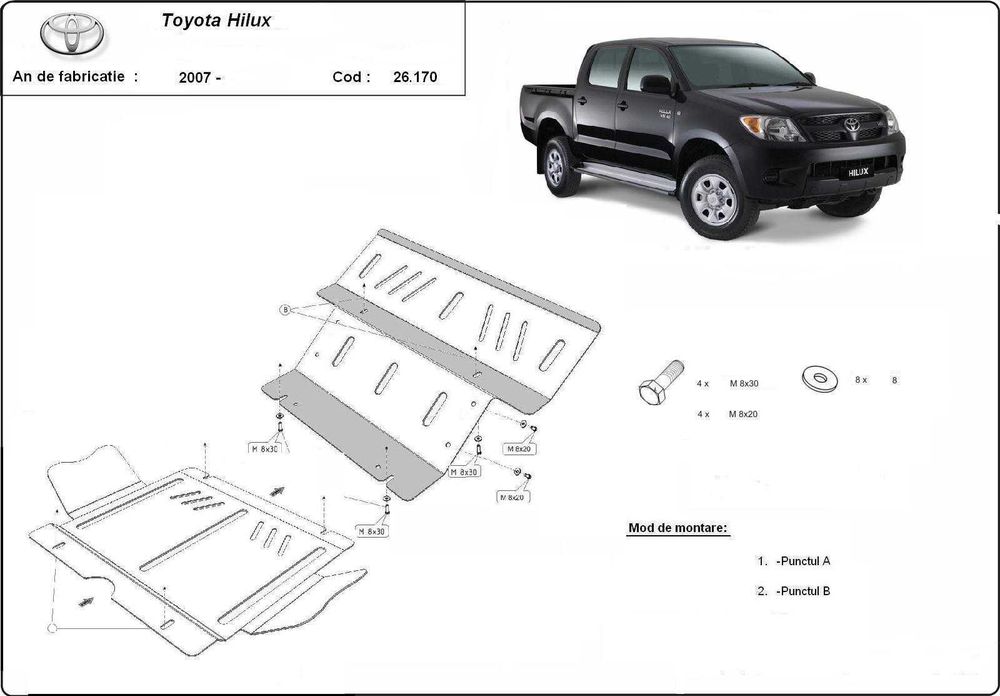 Метална кора TOYOTA HILUX VI 2004-2015 - под двигател,ск.кутия,дифере