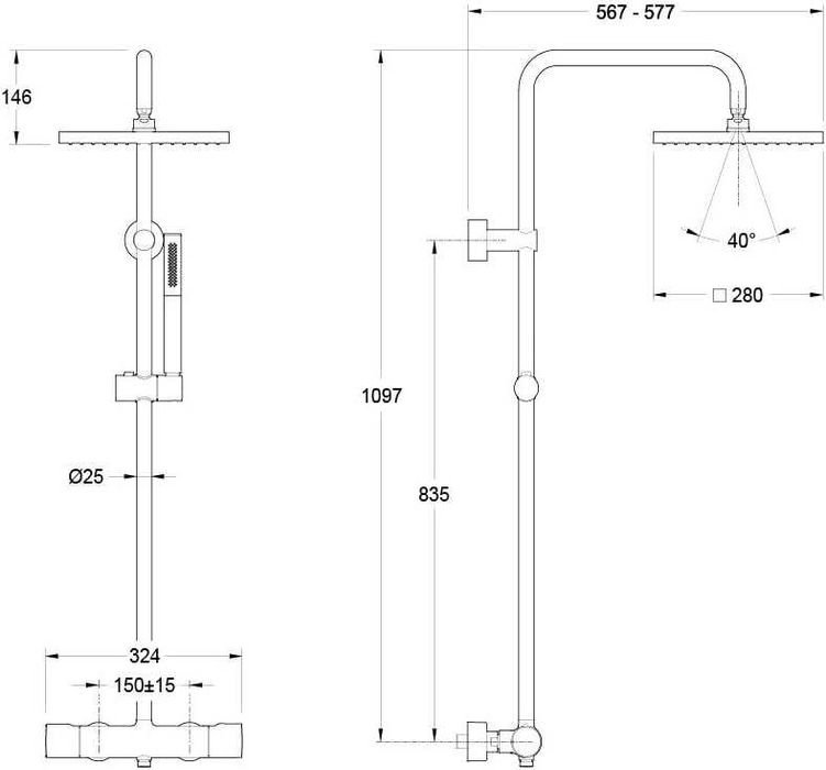 Душ колона с термостат и квадратна пита хром Jacob Delafon Brigitte
