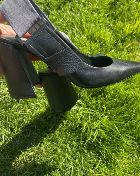 Pantofi slingback de piele cu varf ascuțit , Negru/Gri il  Passo