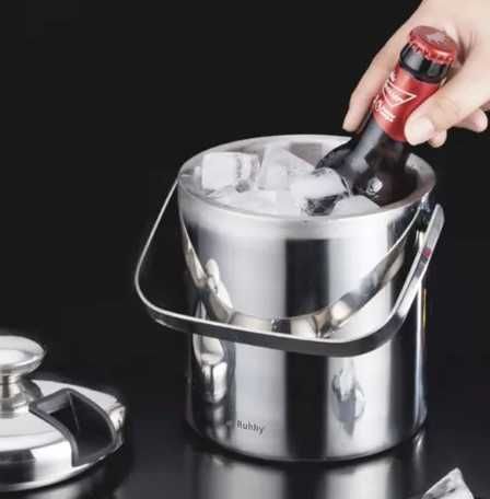 Двустенна термо ледарка за лед с капак, двойни стени, шипка и лъжица