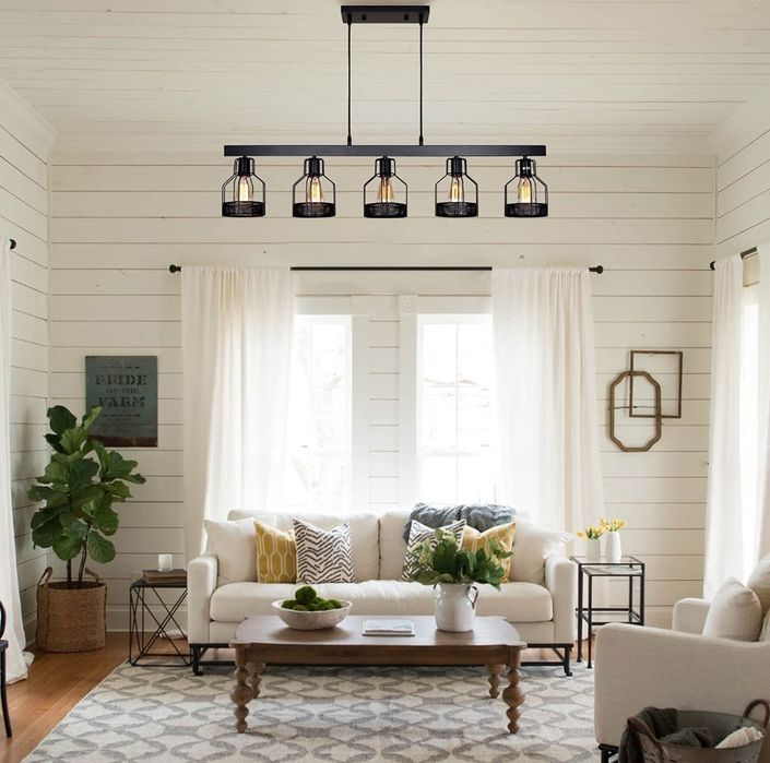 Висящ винтидж черен метален полилей 115 см. пет фасунги Е27