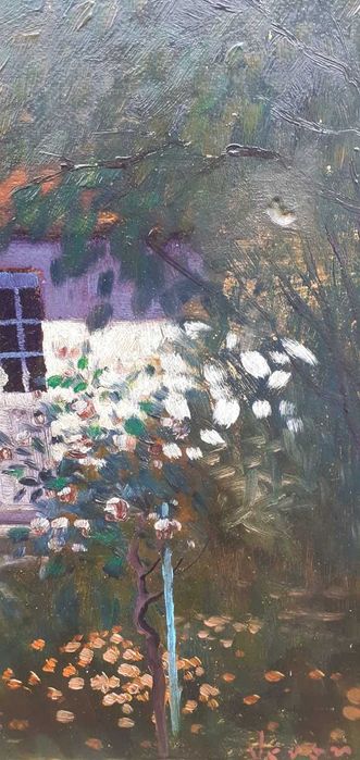 Tablou vechi - casa si gradina - semnat Verona