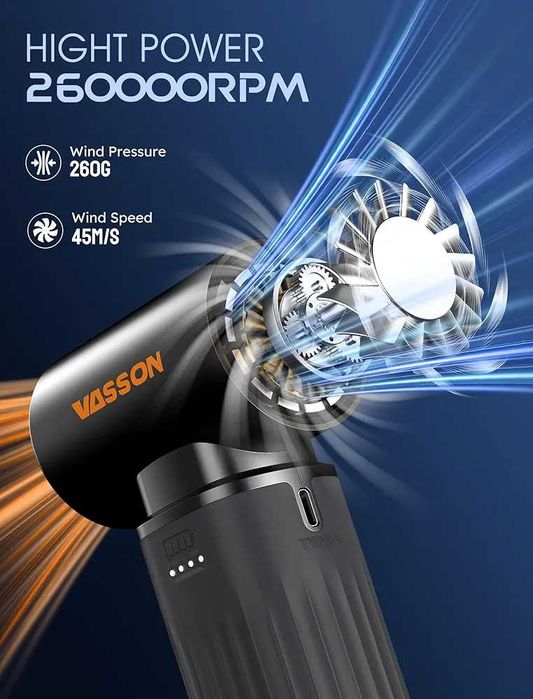 Чисто нов Метален Турбо Джет Фен VASSON 260 000 RPM, Безчетков ...