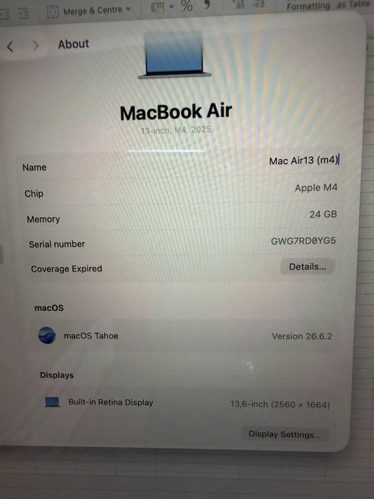 Macbook Air 13”, M4, 512G