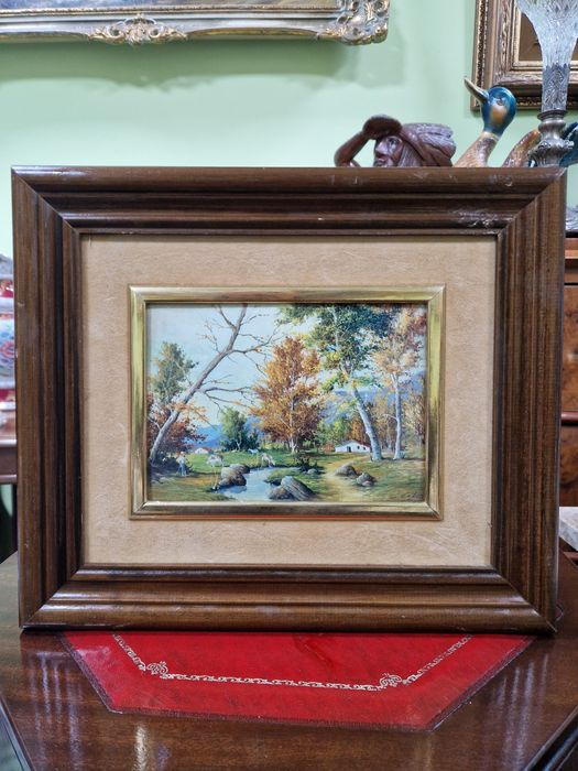 Прекрасна антикварна авторска картина емайл