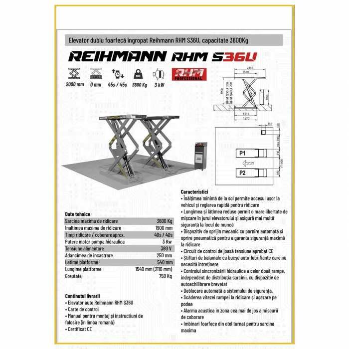 Elevator foarfeca montaj incastrat 3,6T, cod-RHM S36U