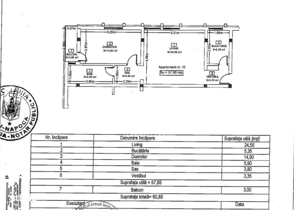 Apartament de vanzare 2 camere, 58mp + balcon, an 2025, central, strad