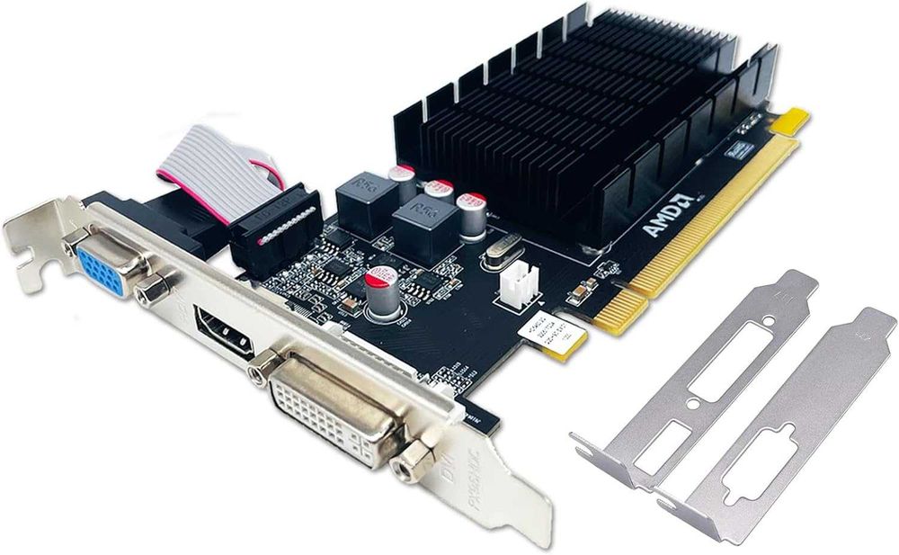 Placa Video QTHREE AMD Radeon HD 5450 2GB GDDR3 64-Bit Low Profile HDMI DVI VGA Racire Pasiva Silentioasa 0dB Low Power Desktop PC SFF 2 Monitoare