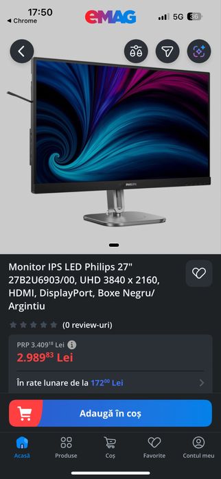 Monitor IPS LED Philips 27’’ 27B2U6930/00, UHD 3840x2160