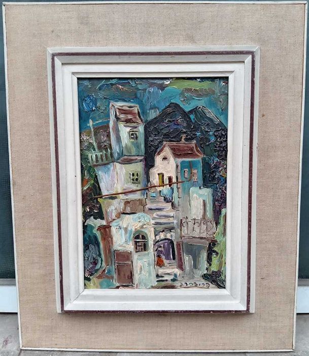 Tablou vechi - cladiri - semnat