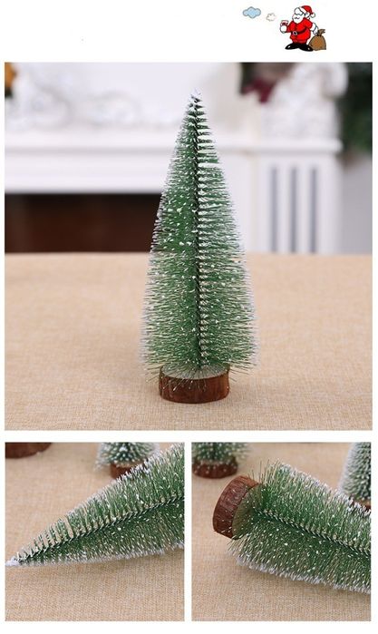 Миниатюрна декоративна изкуствена елха с поставка от дървено пънче, 30