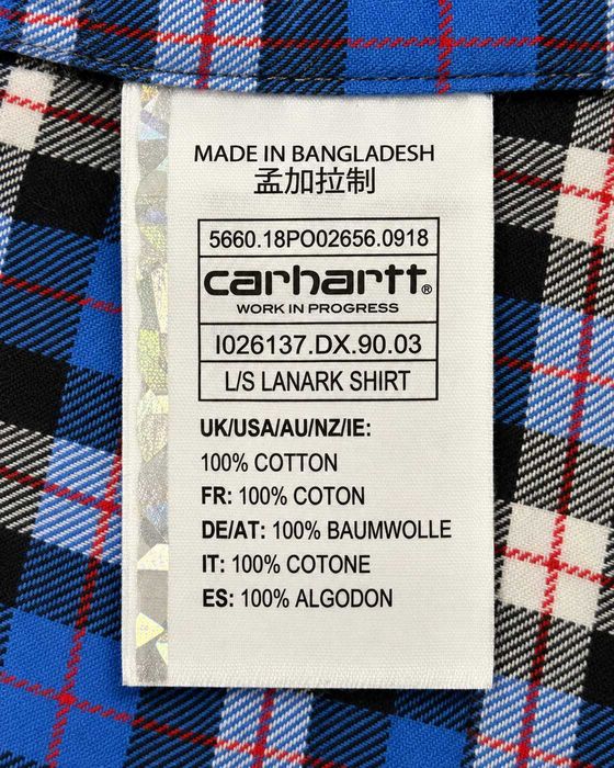 Carhartt WIP L/S Lanark Shirt Cămașă Flanel în Carouri Albastru Negru Alb – 100% Bumbac – Mărimea S