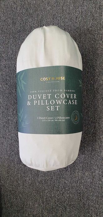 Set lenjerie pat Cosy House Collection, 100% bambus, husă pilotă + 2 fețe pernă, sigilat