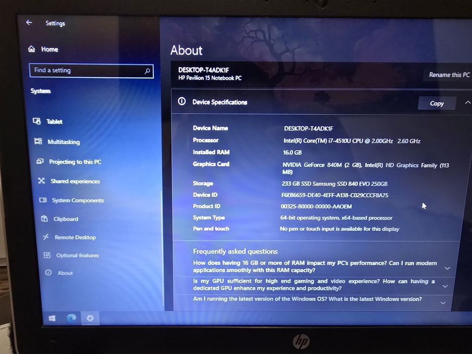 Laptop Hp cu SSD 250GB / 16GB RAM