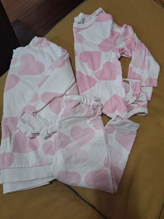 H&M комплект 92 размер блуза с клинче о боди с дълъг ръкав и яке