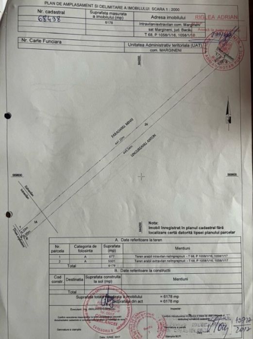 Teren Str. Prelungirea Crinului, intravilan  677mp + extravilan 5501mp