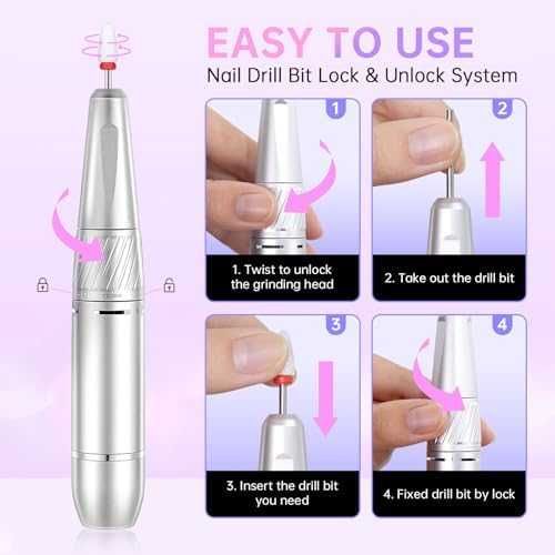 Професионална пила за нокти 35000RPM, безжична, комплект 12 накрайника