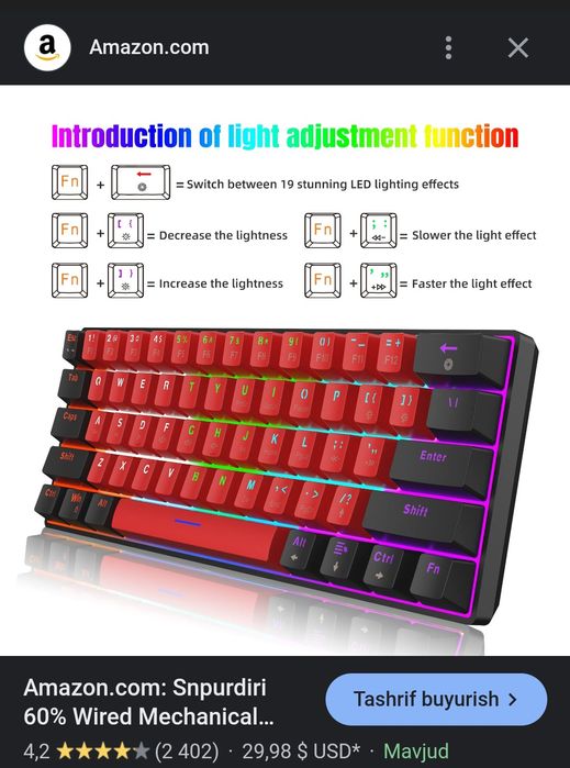 Snpurdiri 60% Wired Mechanical Keyboard, Mini Gaming Keyboard with