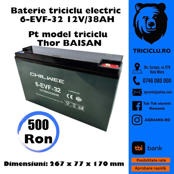 Baterii compatibile cu marca THOR de tricicluri electrice NOI Agramix
