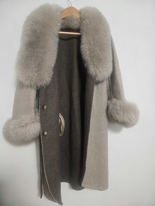 Palton cu lână si blană naturală Alpaca