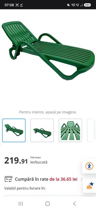 3 Bucăți - Sezlong plaja, Sunrise, spatar reglabil, structura plastic, verde, 192 x 70 x 30 cm