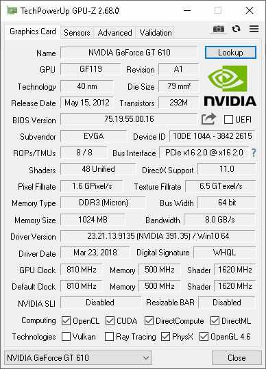Видеокарта EVGA NVIDIA GeForce GT 610 1GB