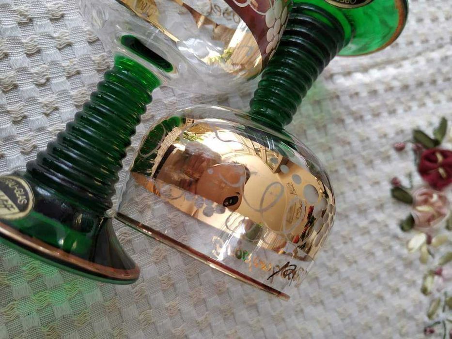 Luminarc Romer - France нови  6 бр златни чаши ръчно гравирано стъкло