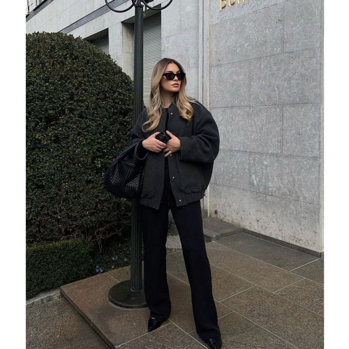 Palton bombar oversize din lână Zara