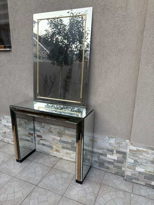 Eleganta consola cu oglinda-in stil Hollywood Regency-cromatica bicolora-Italia