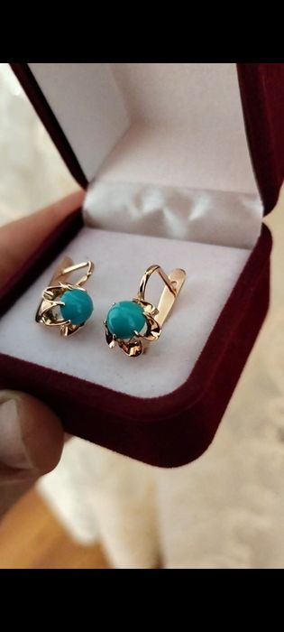 Советские серьги с бирюзой 585 пробы