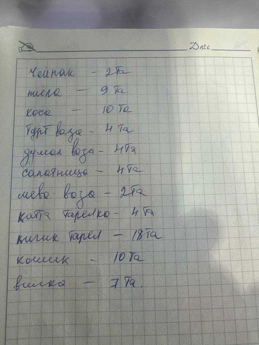 chinni idishlar to'plami