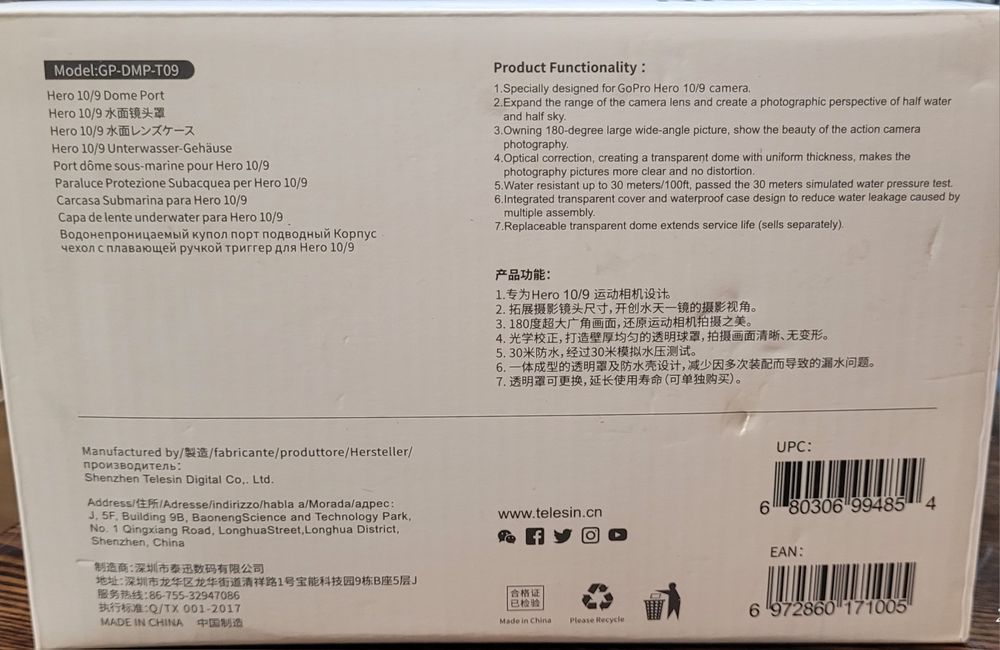 Продам Купол TELESIN DOME
PORТ для GoPro
HERO 9 / 10 / 11/12
Black GP-