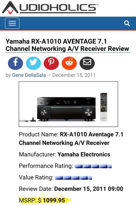 Statie /Receiver  Sistem sunet premium YAMAHA RX A1010 - 110W, 7.2 ch