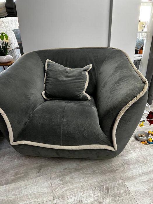 Fotoliu rotativ design, catifea gri – ca nou